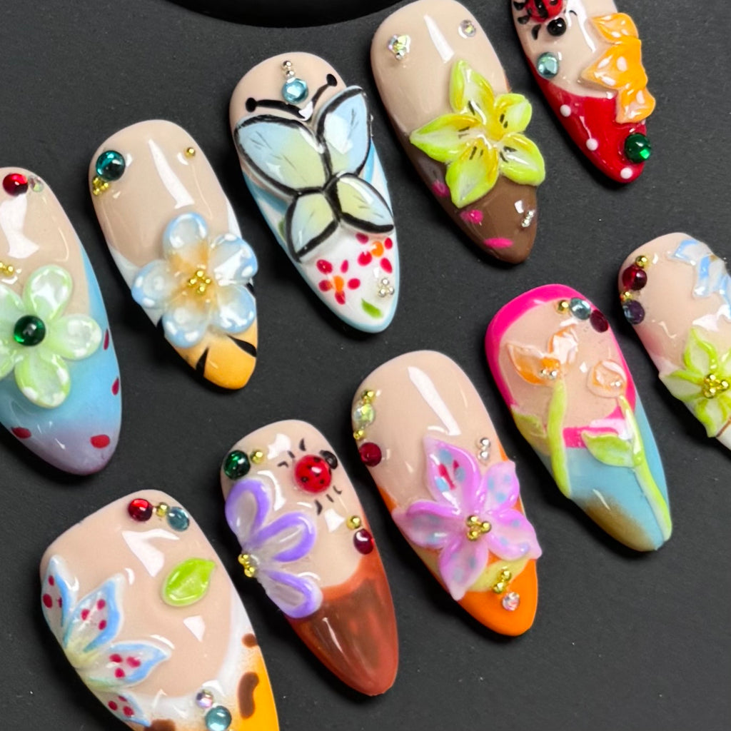 [TK only]Pure handmade Nails 10pcs 3rd flowers almond shape suit for every hot fashion girls