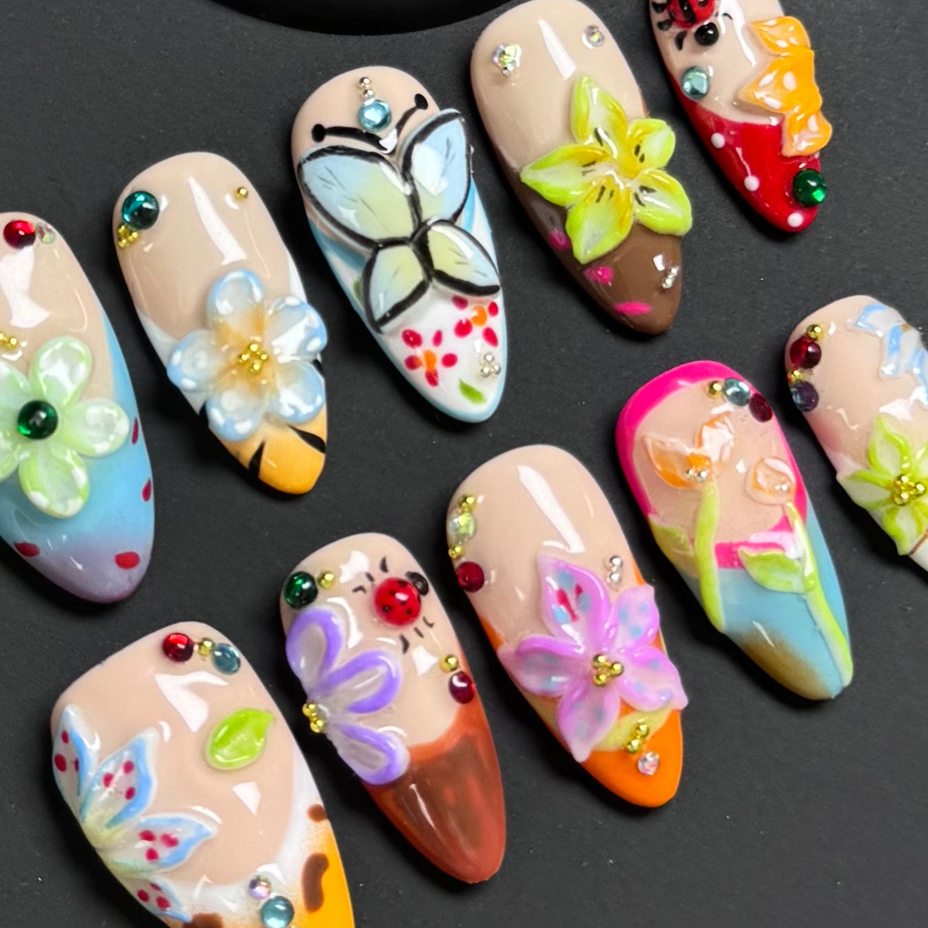[TK only]Pure handmade Nails 10pcs 3rd flowers almond shape suit for every hot fashion girls