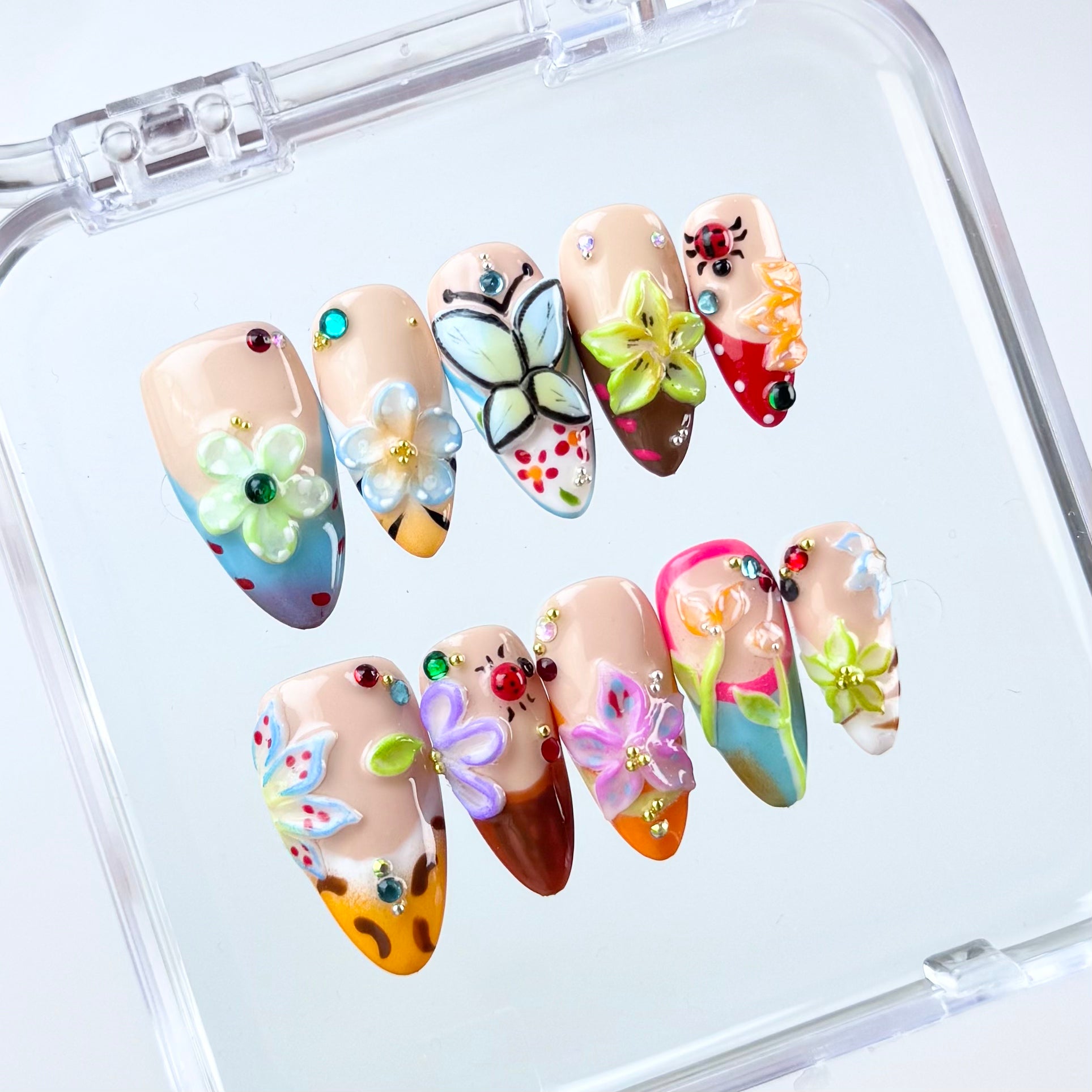 [TK only]Pure handmade Nails 10pcs 3rd flowers almond shape suit for every hot fashion girls